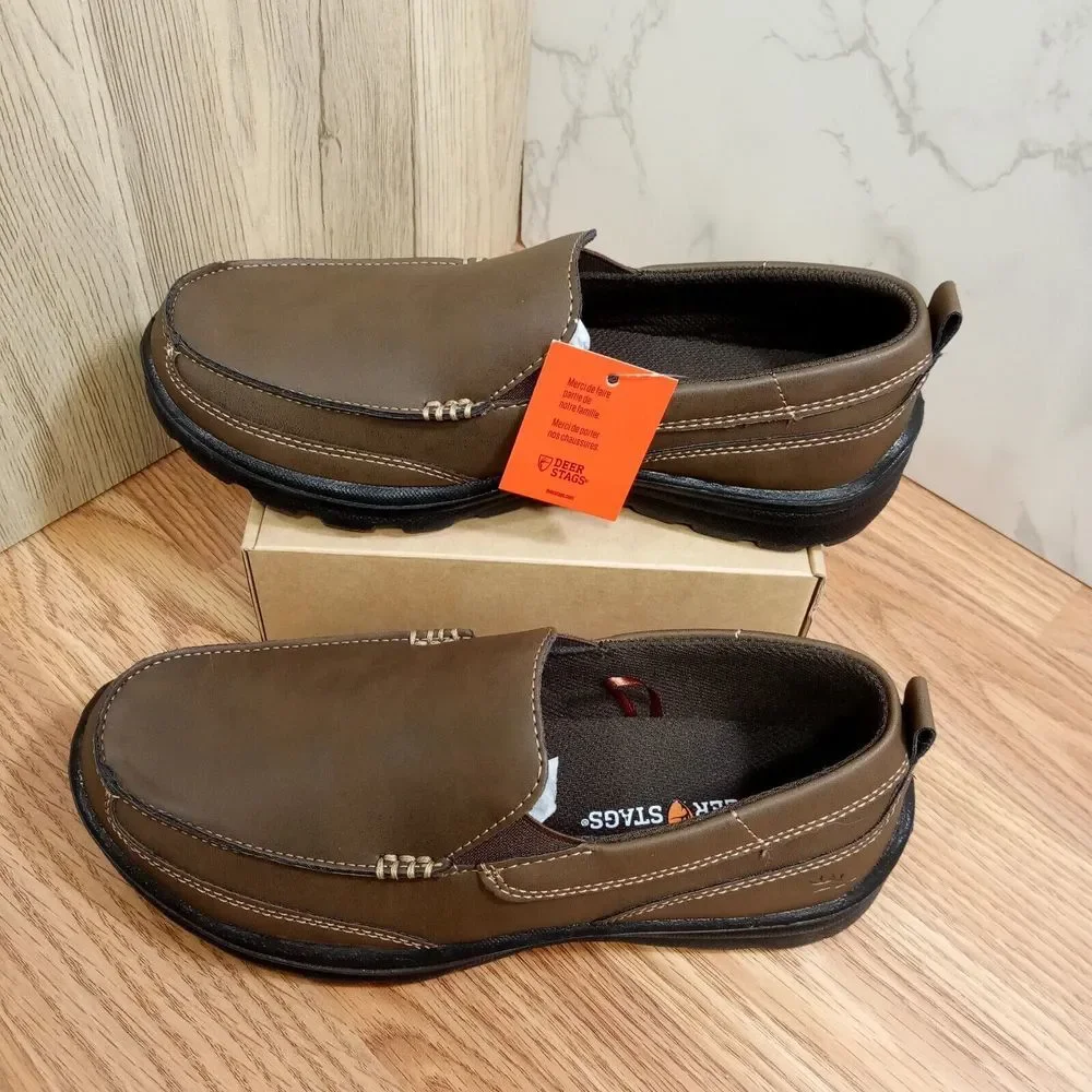 Deer Stags Boys‎ Sz 4M EU 36 Zesty Brown Slip On Loafers Faux Leather